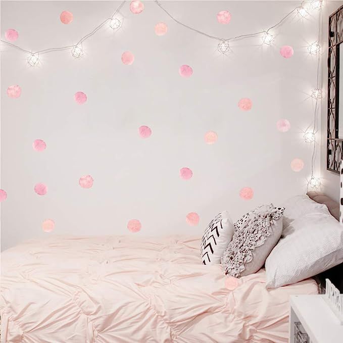 Pink Polka Dot Wall Decals Dots 36 Decals Wall Sticker for Kids Baby Girls Teens and Nursery Room | Amazon (US)