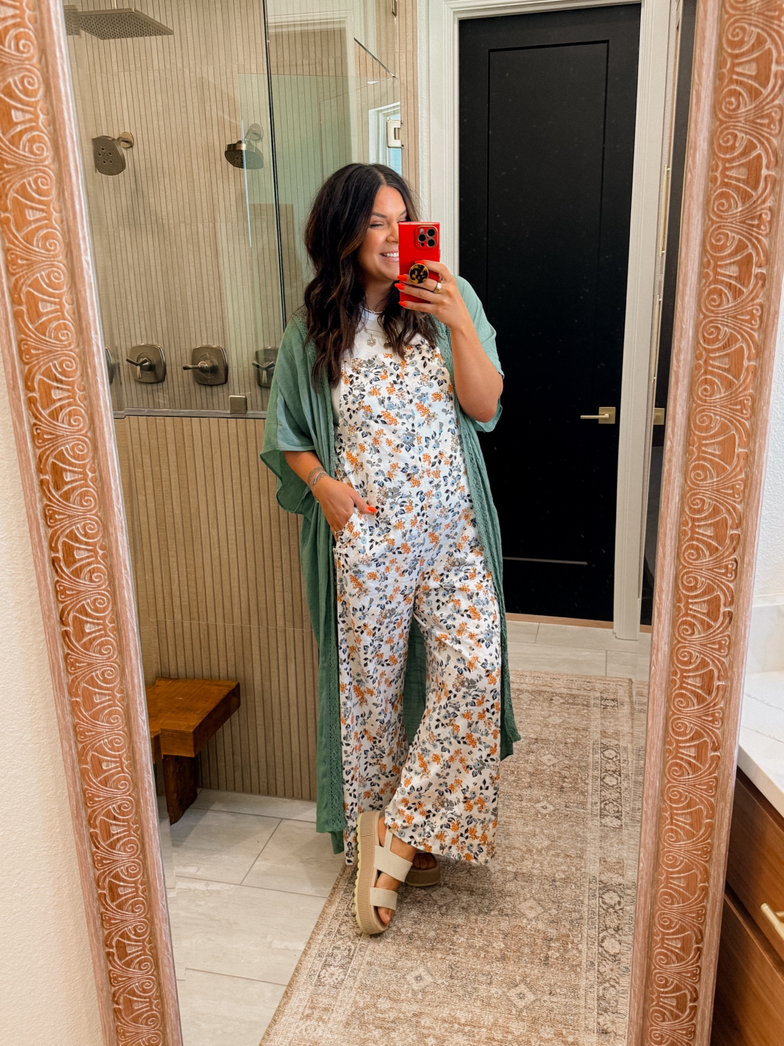 Amazon outfit 
Jumpsuit: XL
Kimono: XL
Sandals: TTS

#LTKStyleTip #LTKMidsize #LTKFindsUnder50