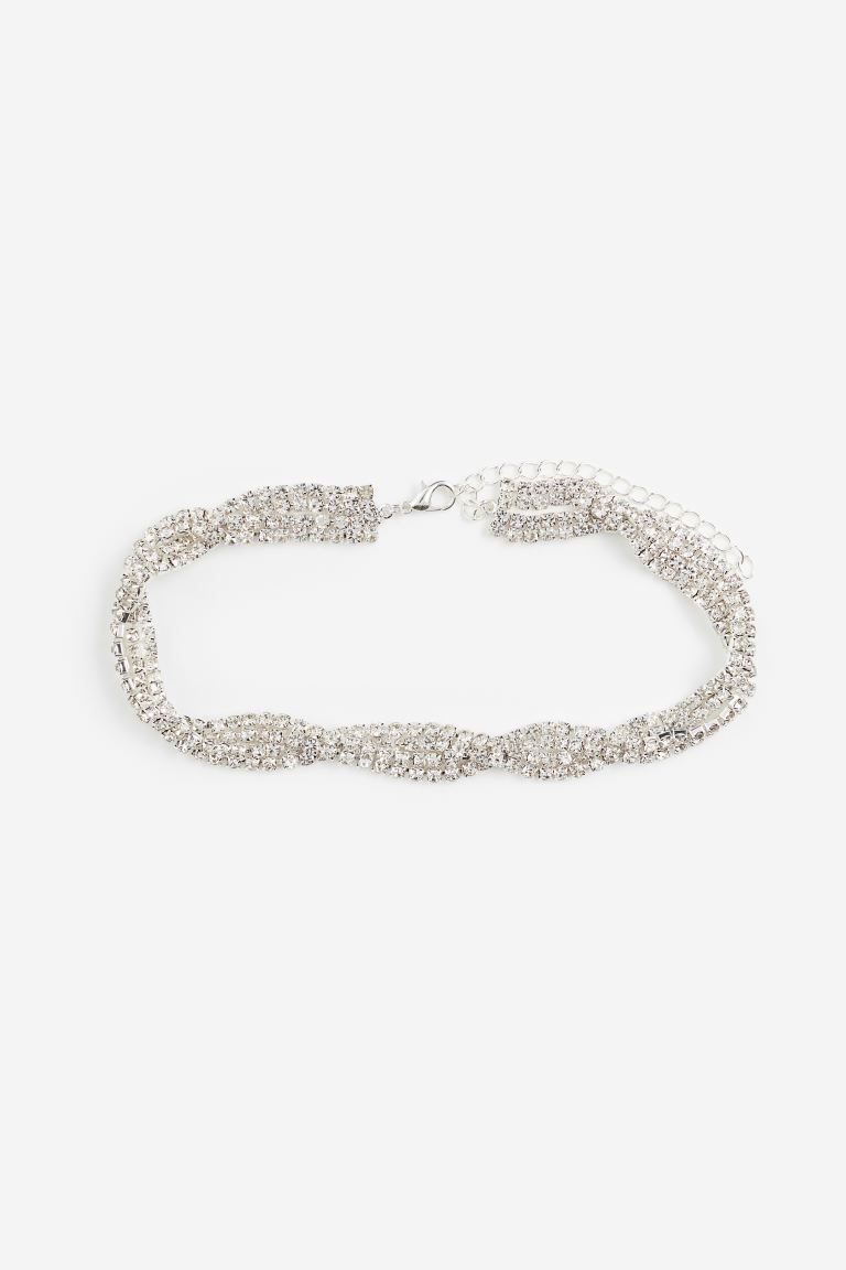 Short Rhinestone Necklace - Silver-colored - Ladies | H&M US | H&M (US + CA)