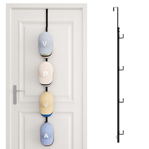 SWTYMIKI Over Door Hat Rack - Hat Organizer with 4 Hooks Design, Hanging Baseball Cap Organizer Storage Holds Up to 20 Caps for Door, Bedroom, Closet (Black) | Amazon (US)