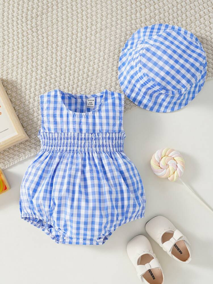 Baby Gingham Print Shirred Waist Tank Bodysuit | SHEIN