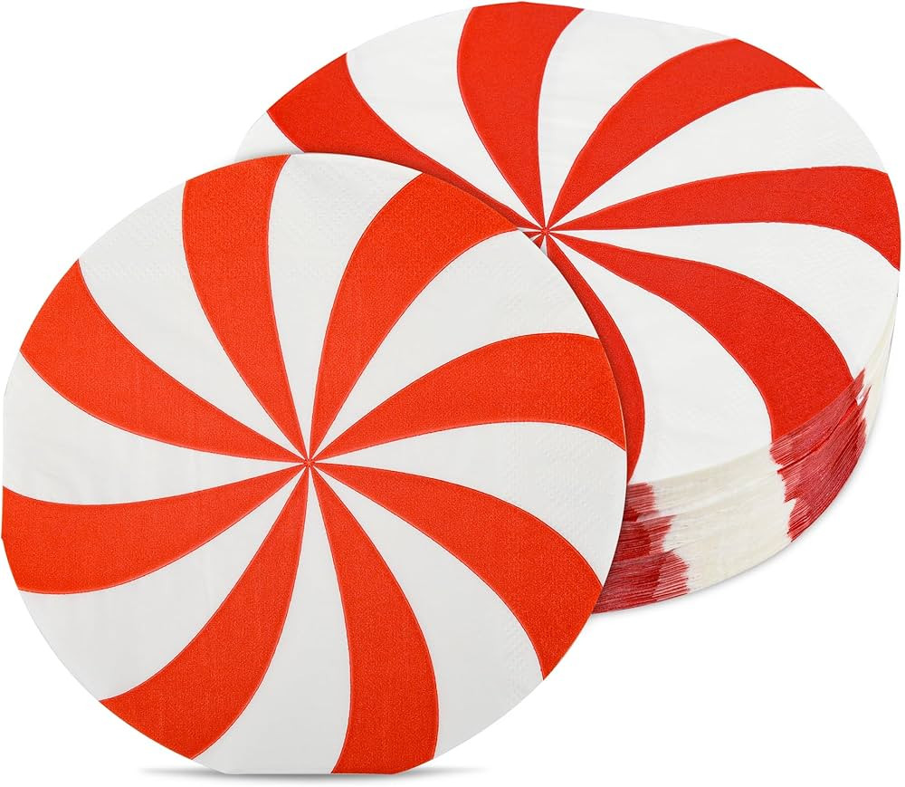 100Pcs Christmas Paper Napkins Peppermint Candy Disposable Napkins Round Lollipop Xmas Candy Part... | Amazon (US)