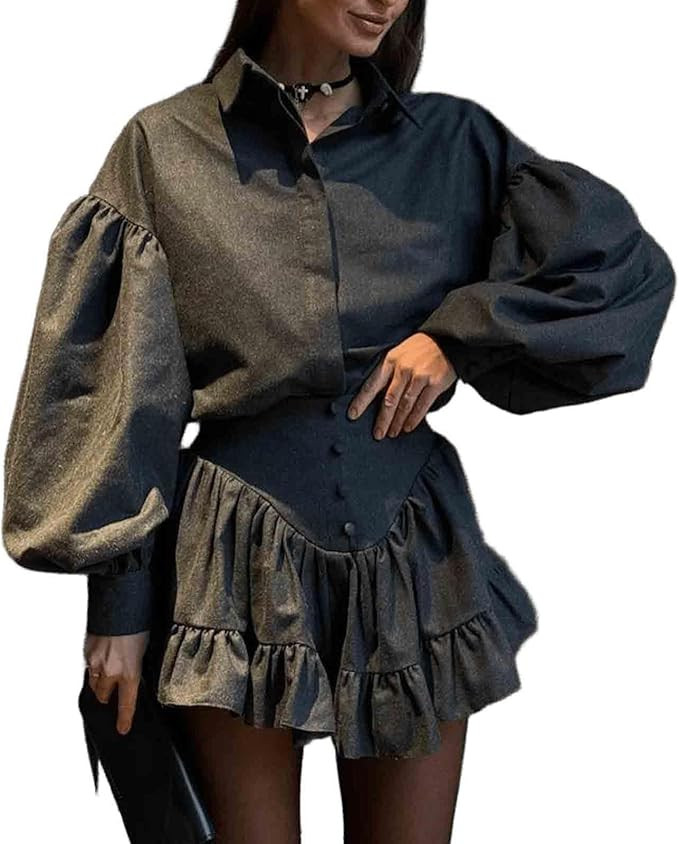 Women's spring plaid design with ruffle edge short skirt two-piece set, temperament set | Amazon (US)