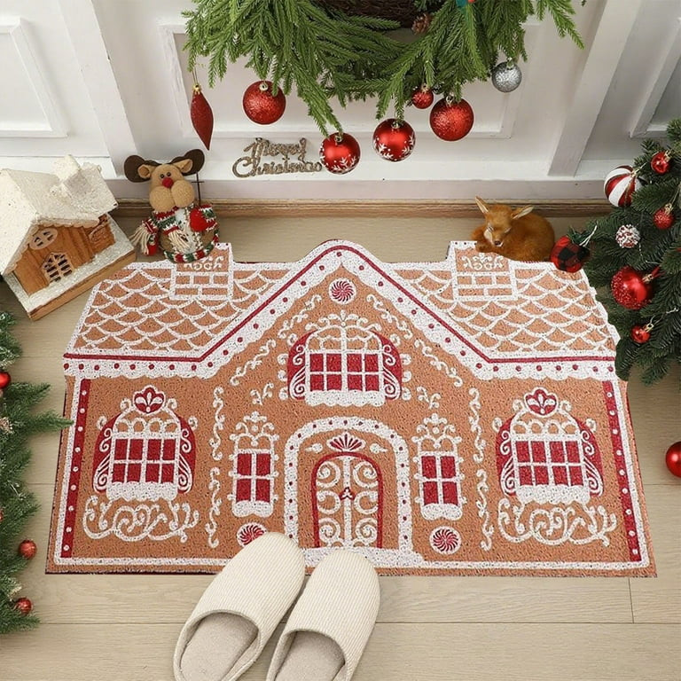 HomeKingdee Christmas Natural Coir Doormat Cute Gingerbread House Welcome Floor Mat Non-Slip Entr... | Walmart (US)
