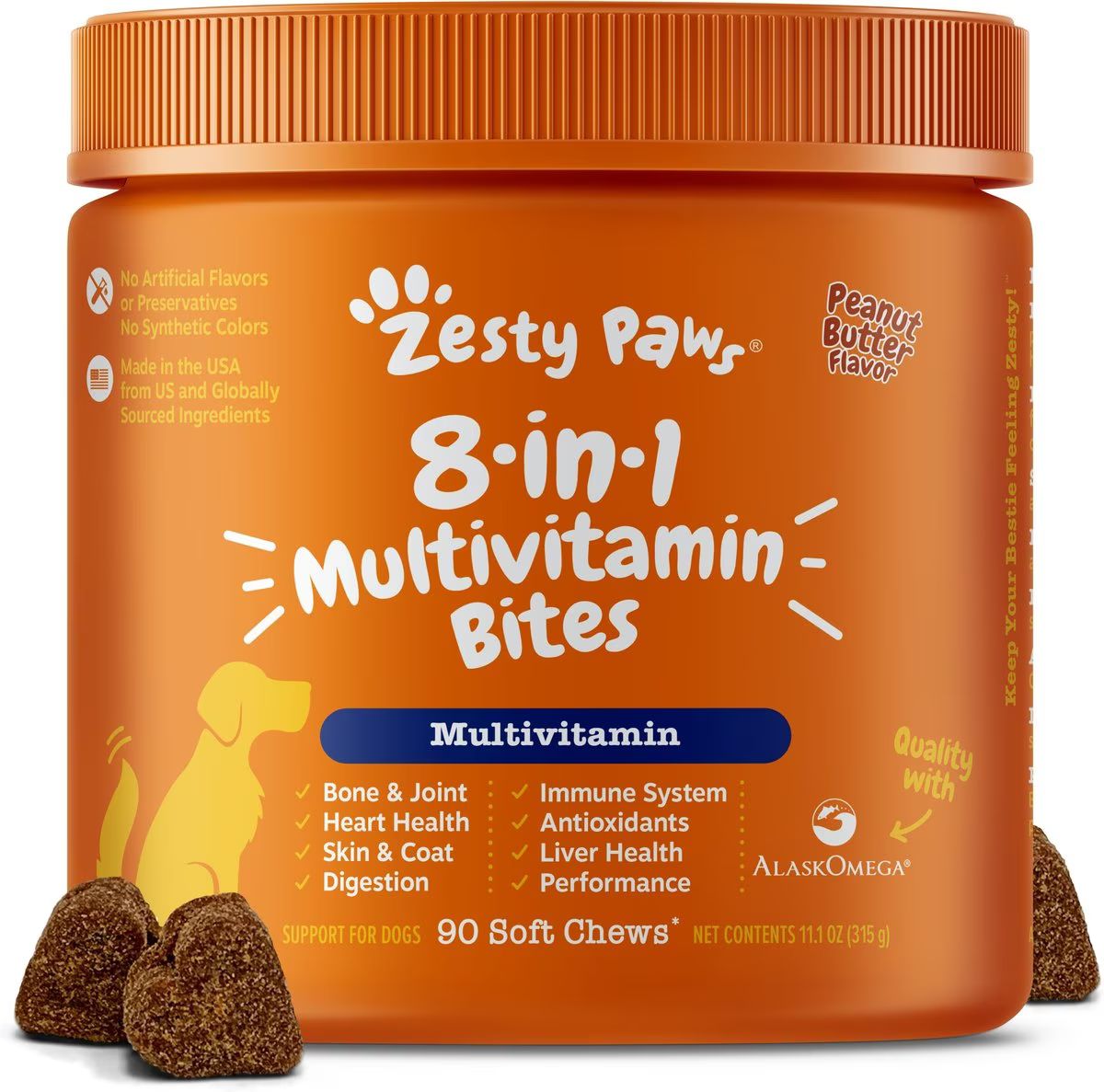 Zesty Paws 8-in-1 Bites Peanut Butter Flavored Soft Chews Multivitamin for Dogs | Chewy.com