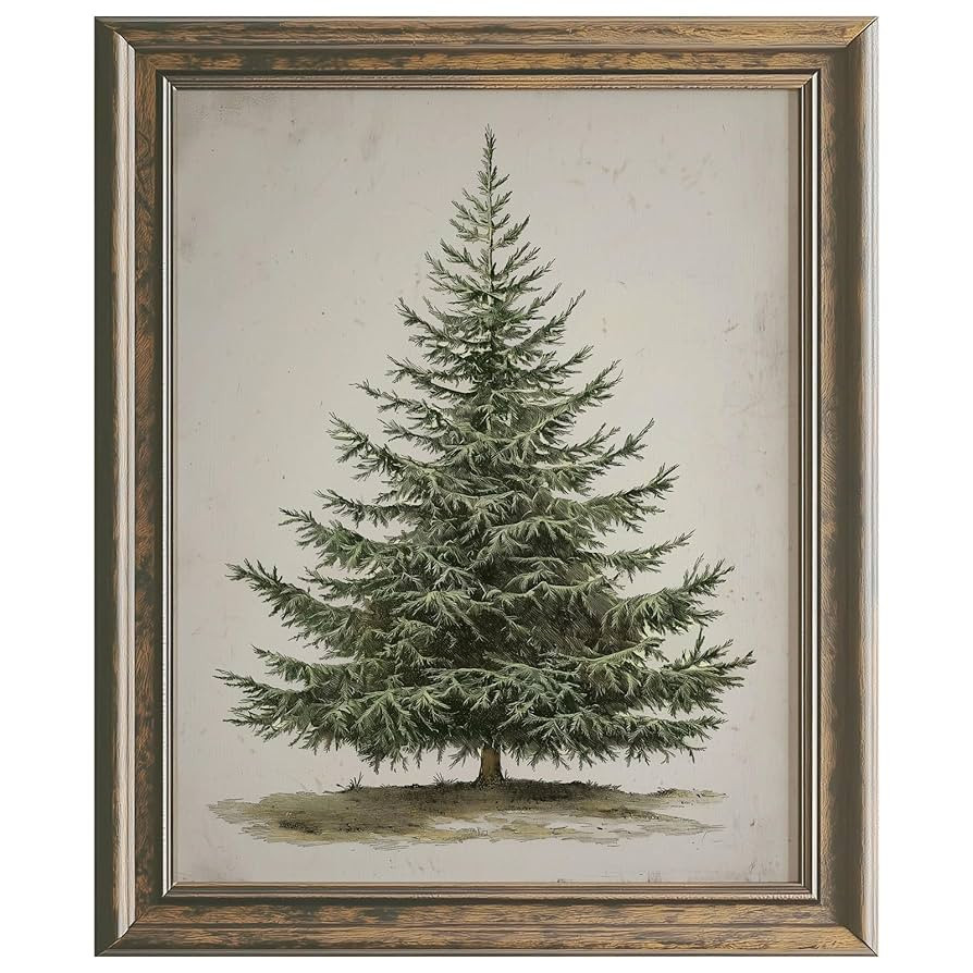 Vintage Christmas Tree, Pine Tree Vintage Print, Holiday Decor, Rustic Winter Tree Print, Botanic... | Amazon (US)