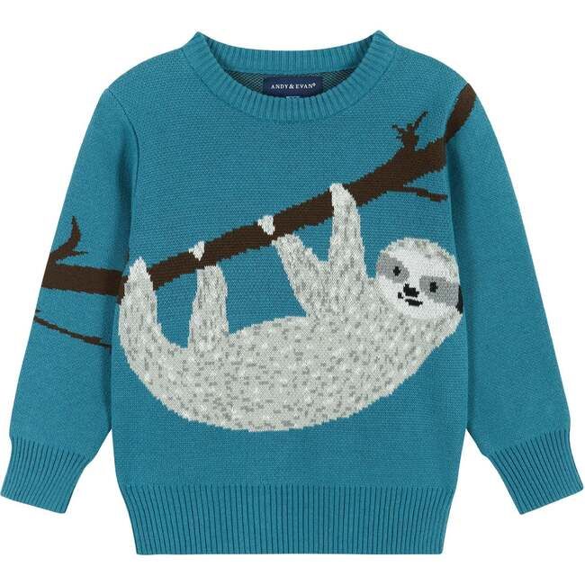 Sloth Intarsia Sweater, Teal | Maisonette