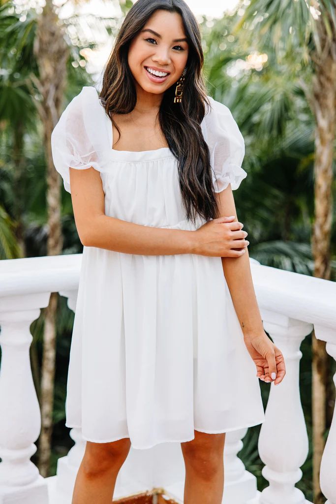 A Step Above White Bubble Sleeve Dress | The Mint Julep Boutique