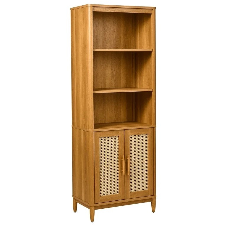Better Homes & Gardens Springwood 5-Shelf Bookcase with Doors, Light Honey Finish