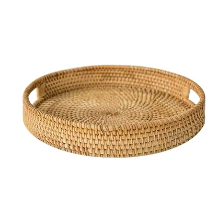 Rattan Serving Tray with Handles, - Round Woven Organizer Basket Tray Wicker Home Decorative Tray... | Walmart (US)