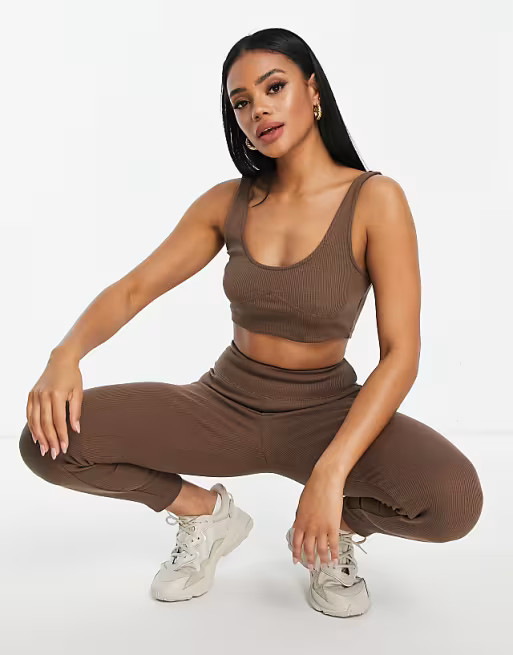 NA-KD ribbed crop top in brown - part of a set | ASOS (Global)