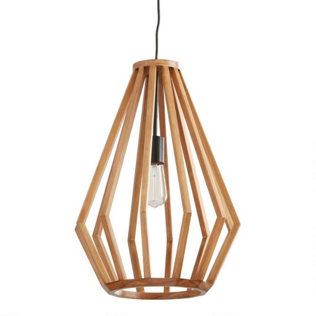 Natural Wood Faceted Teardrop Emery Pendant Lamp | World Market