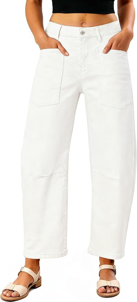 EVALESS Womens Baggy Barrel Jeans High Waisted Wide Leg Boyfriend Denim Ankle Pants | Amazon (US)