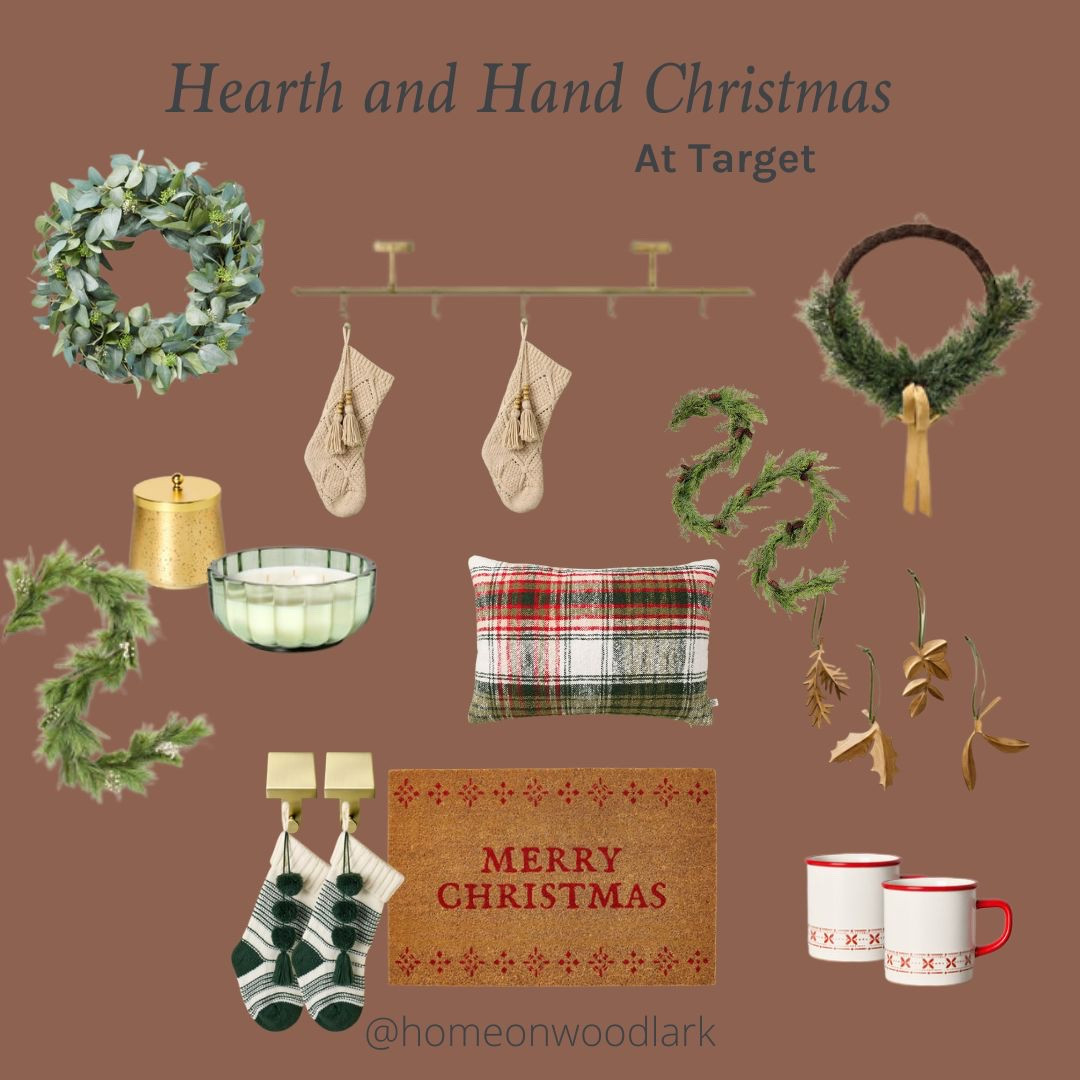 Hearth and Hand Christmas collection at Target.  Holiday decor.  

Stockings.  Stocking holders.  Garland.  Wreath.  Mugs.  Door mat.  Ornaments brass.  Plaid Christmas pillow.  Candles.  

#LTKSeasonal #LTKHoliday #LTKHome