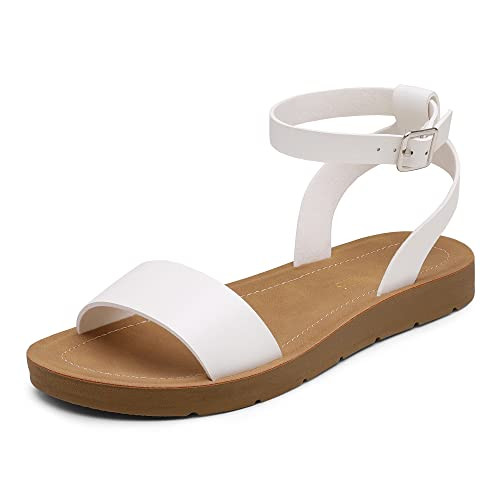 DREAM PAIRS Women’s One Band Ankle Strap Buckle Flat Sandals | Amazon (US)