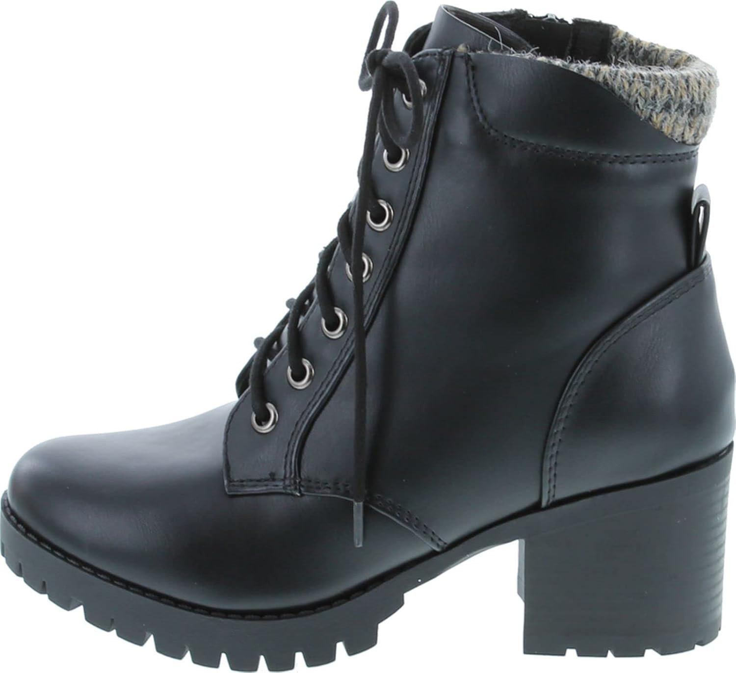 Soda Single Lug Sole Chunky Heel Combat Ankle Boot Lace up w/Side Zipper | Amazon (US)
