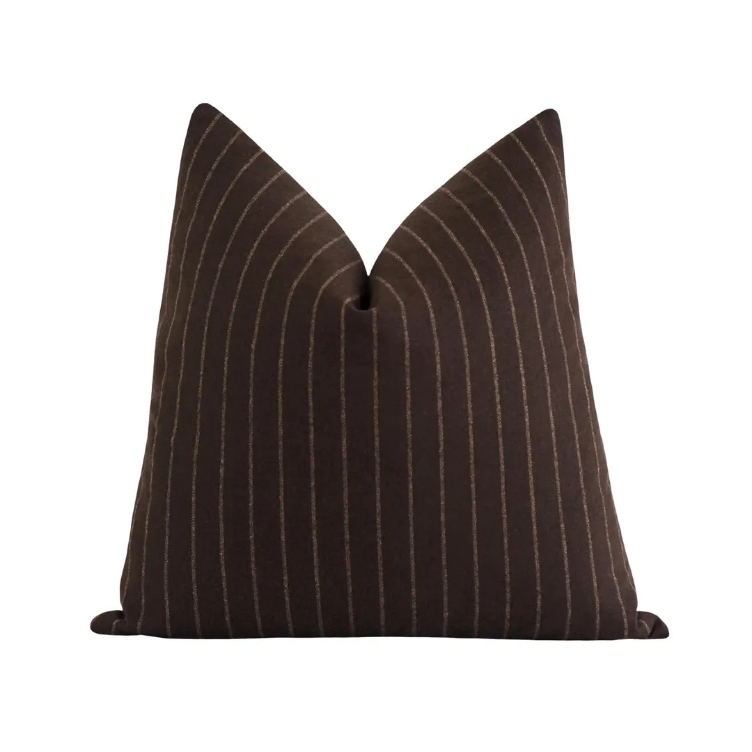 Wool Blend Stripe Pillow Cover in Dark Brown and Cream • Neutral Accent Throw Pillow • Farmho... | Etsy (US)