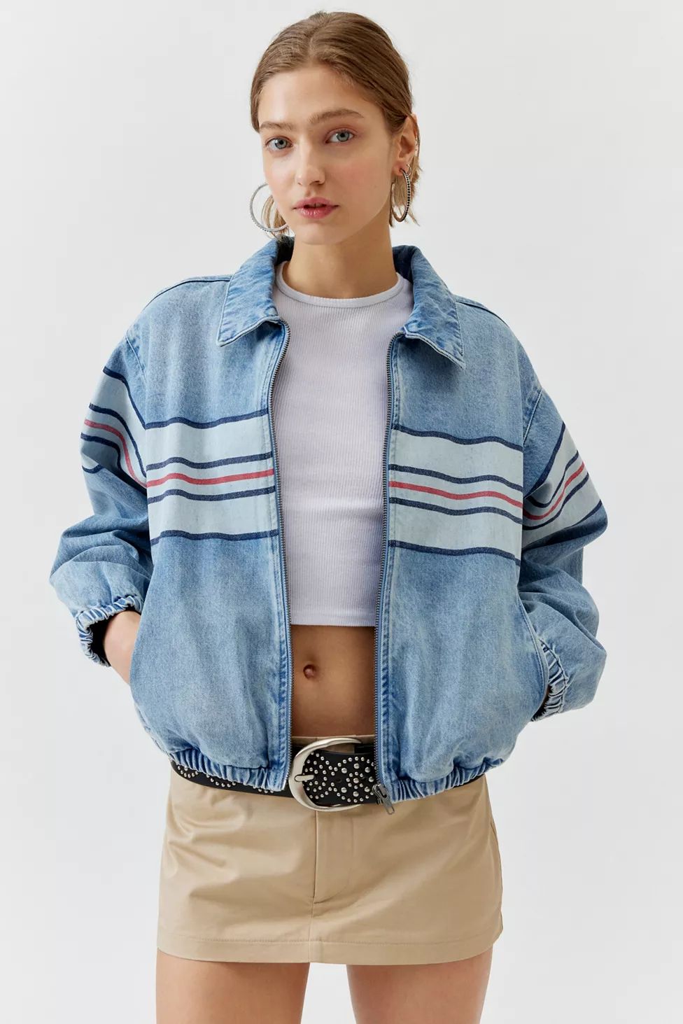 GUESS ORIGINALS Go Chest Denim Bomber Jacket | Urban Outfitters (US and RoW)
