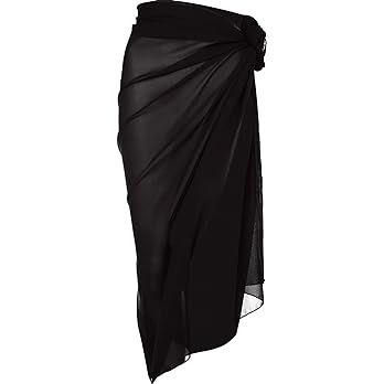 Geyoga Women Swimsuit Cover up Black Long Sarong Skirt Ladies Bikini Wrap Skirt Beach Chiffon Bat... | Amazon (US)