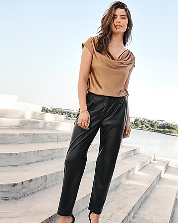 Satin Bodysuit + Faux Leather Ankle Pant | Express