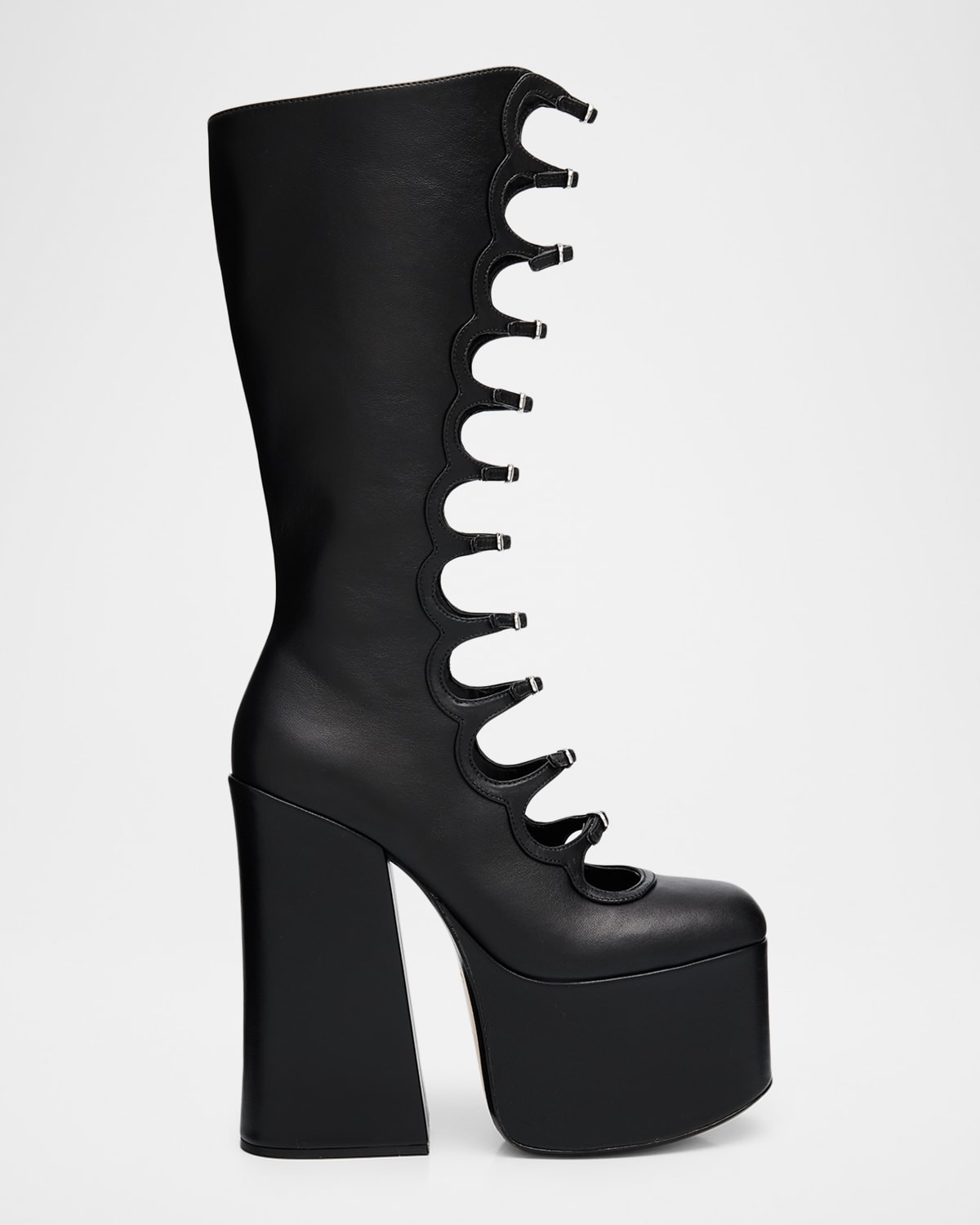 The Kiki Leather Multi-Buckle Platform Knee-High Boots | Neiman Marcus