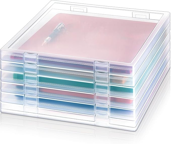Kosiz 6 Pcs 12 x 12 Inch Paper Storage Case Plastic Scrapbook Storage Box Portable Transparent Or... | Amazon (US)