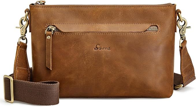 S-ZONE Crossbody Bags for Women Trendy Genuine Leather Small Shoulder Bag Purses with Wide Strap | Amazon (US)