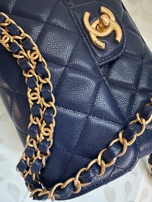 New 25P CHANEL Navy Blue Caviar Chain Top Handle Small Flap Bag Gold Hdw RECEIPT | eBay US