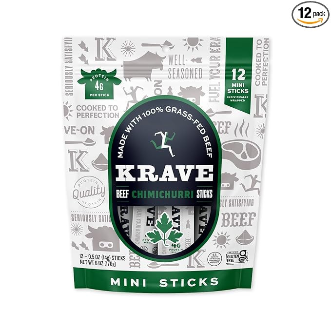 Krave, Meat Sticks Minis, Chimichurri flavor - (0.5 Ounce Sticks, Pack of 12) - 100% Grass Fed Be... | Amazon (US)