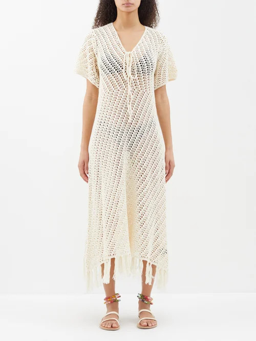Dodo Bar Or - Matt Tasselled Crochet-knit Cotton Midi Dress - Womens - Cream | Matches (UK)