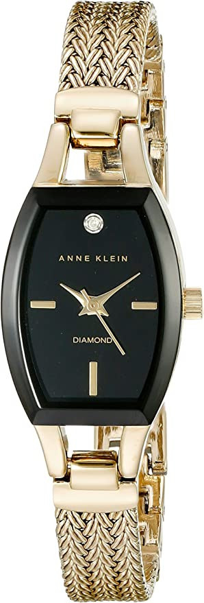 Anne Klein Women's AK/2184BKGB Diamond-Accented Dial Gold-Tone Mesh Bracelet Watch | Amazon (US)