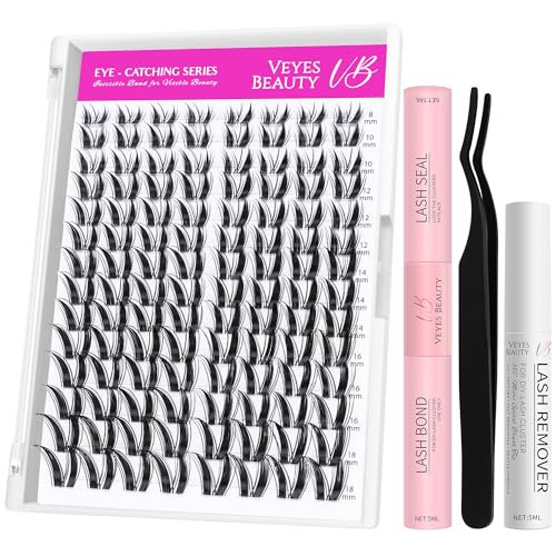 VEYESBEAUTY Bunny Lash Clusters Kit Individual Lash Extensions Eye-Catching Series DIY Dramatic Eyelash Wispy Faux Mink Lash Mixed Length Tray with Bond & Seal, Applicator at Home | Amazon (US)