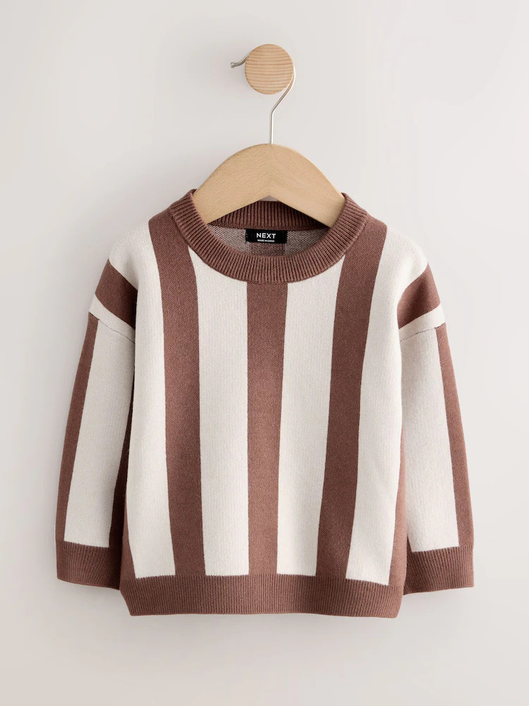 Brown/Cream Stripe Knitted Crew Neck Jumper (3mths-7yrs) | Next US