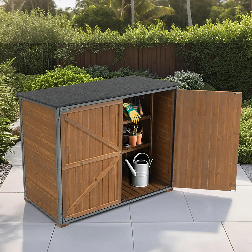 Thanaddo Wooden Garden Storage Shed Outdoor Patio Storage Cabinet with Lockable Doors with Waterproof Roof Weather Resistant Tool Storage House for | Lowe's