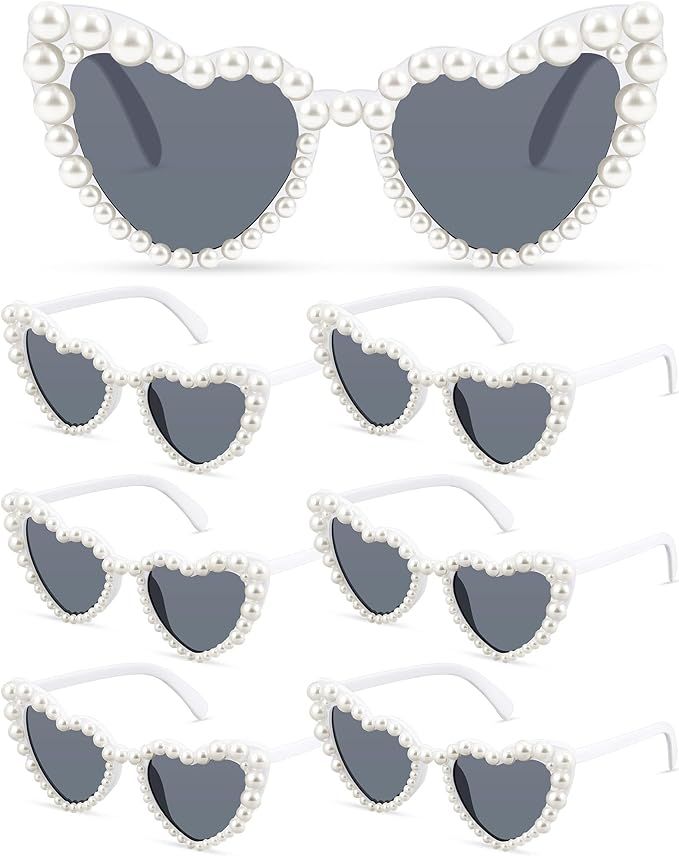 6 Pairs Love Pearl Sunglasses Heart Shaped Sunglasses Luxury Vintage Heart Sun Glasses Cat Eye Su... | Amazon (US)