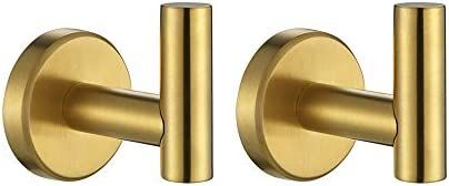JQK Bathroom Towel Hook Brushed Gold, Brass Coat Robe Clothes Hook for Bathroom Kitchen Garage Wa... | Amazon (US)