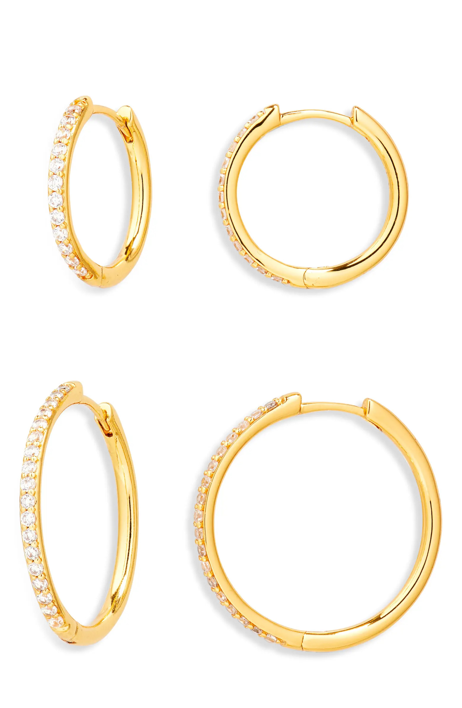 Set of 2 Cubic Zirconia Pavé Skinny Hoop Earrings | Nordstrom