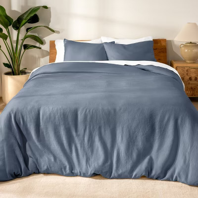 100% European Linen Twin/Twin XL Duvet Cover and Sham Set Indigo by Bare Home | Target