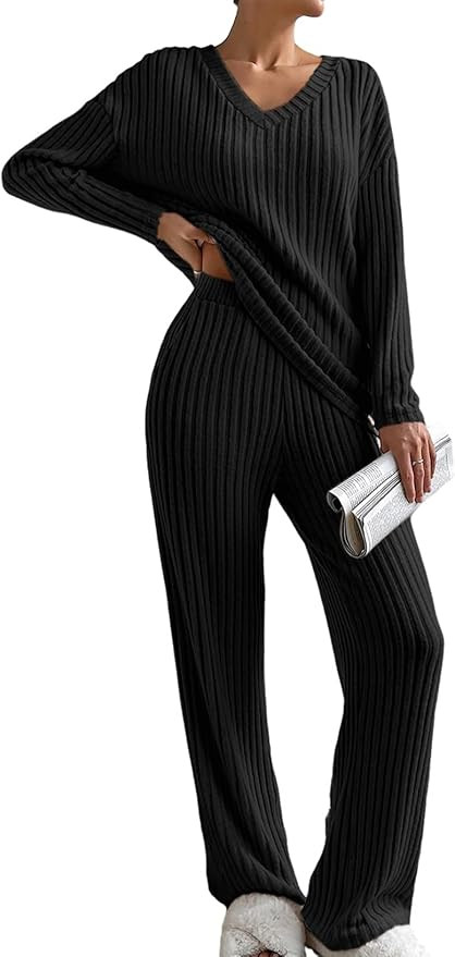 SHEWIN Women's Pajama Sets Long Sleeve Short Sleeve 2 Piece Lounge Sets Ribbed Knit Sweater Sleep... | Amazon (US)