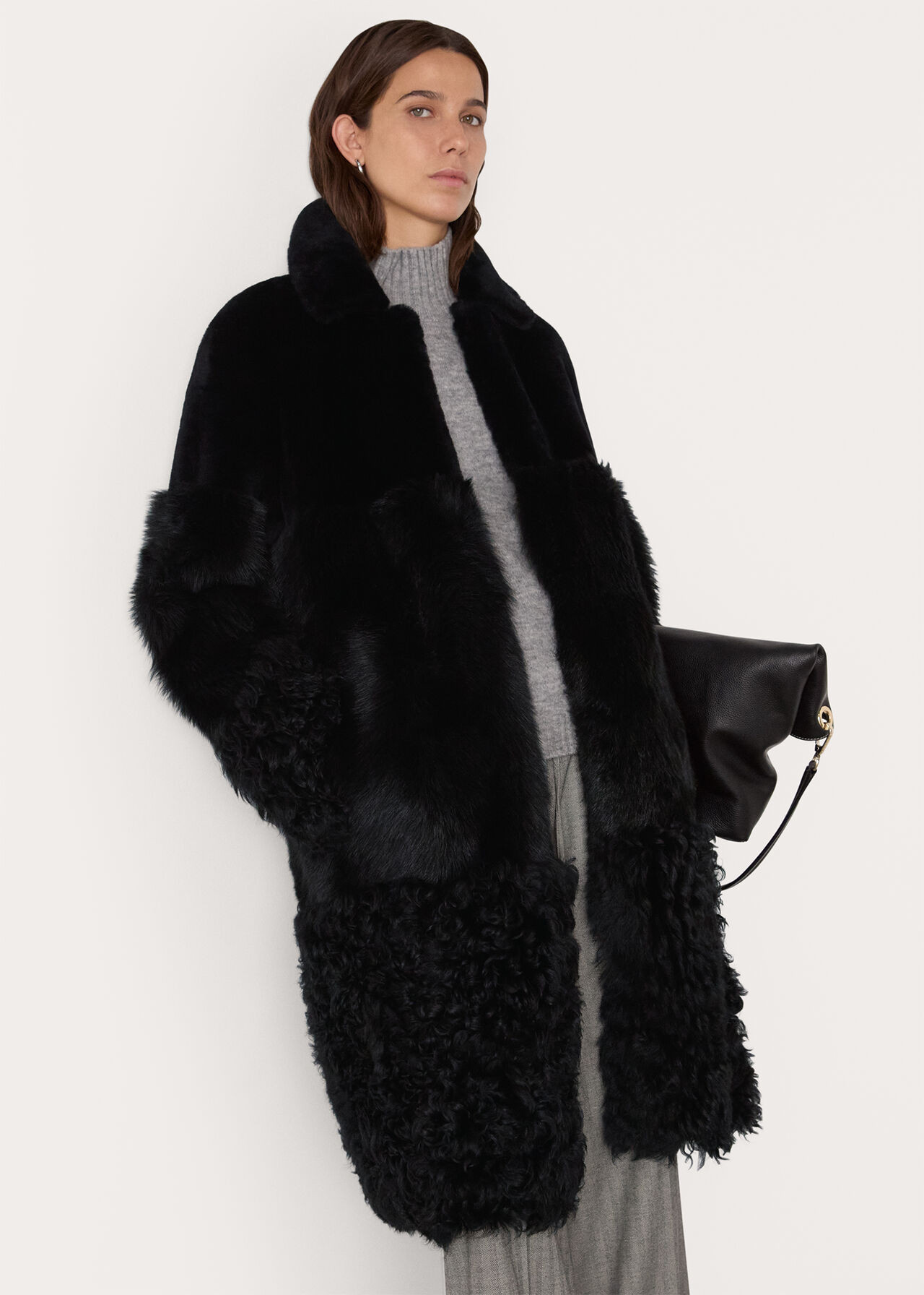 Black Cossma Shearling Longline Coat | WHISTLES | Whistles UK | | Whistles