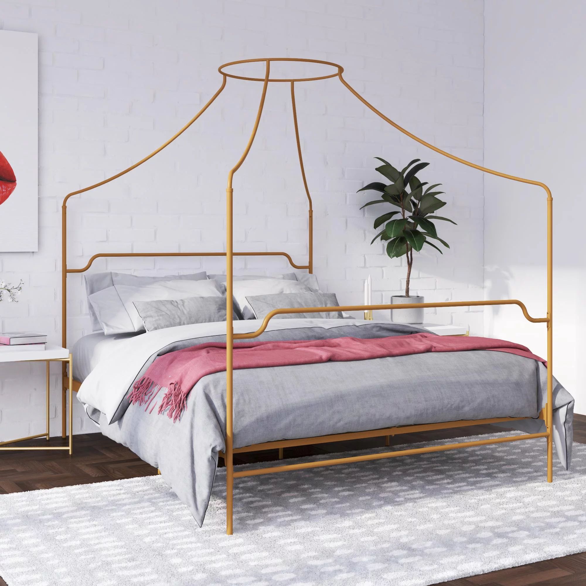 Novogratz Camilla Metal Canopy Bed, Queen Size Frame, Gold | Walmart (US)