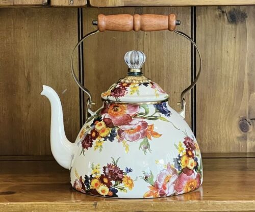 Mackenzie Childs Floral Teapot Kettle Enamel Flower Market  3 qt  | eBay | eBay US