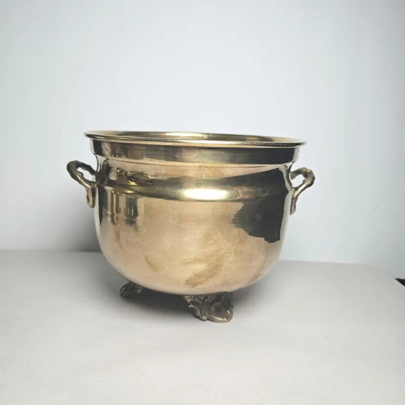 Vintage Brass Footed Cachepot Planter | Mid-century Modern Brass Cauldron Jardiniere | Hollywood ... | Etsy (Global)