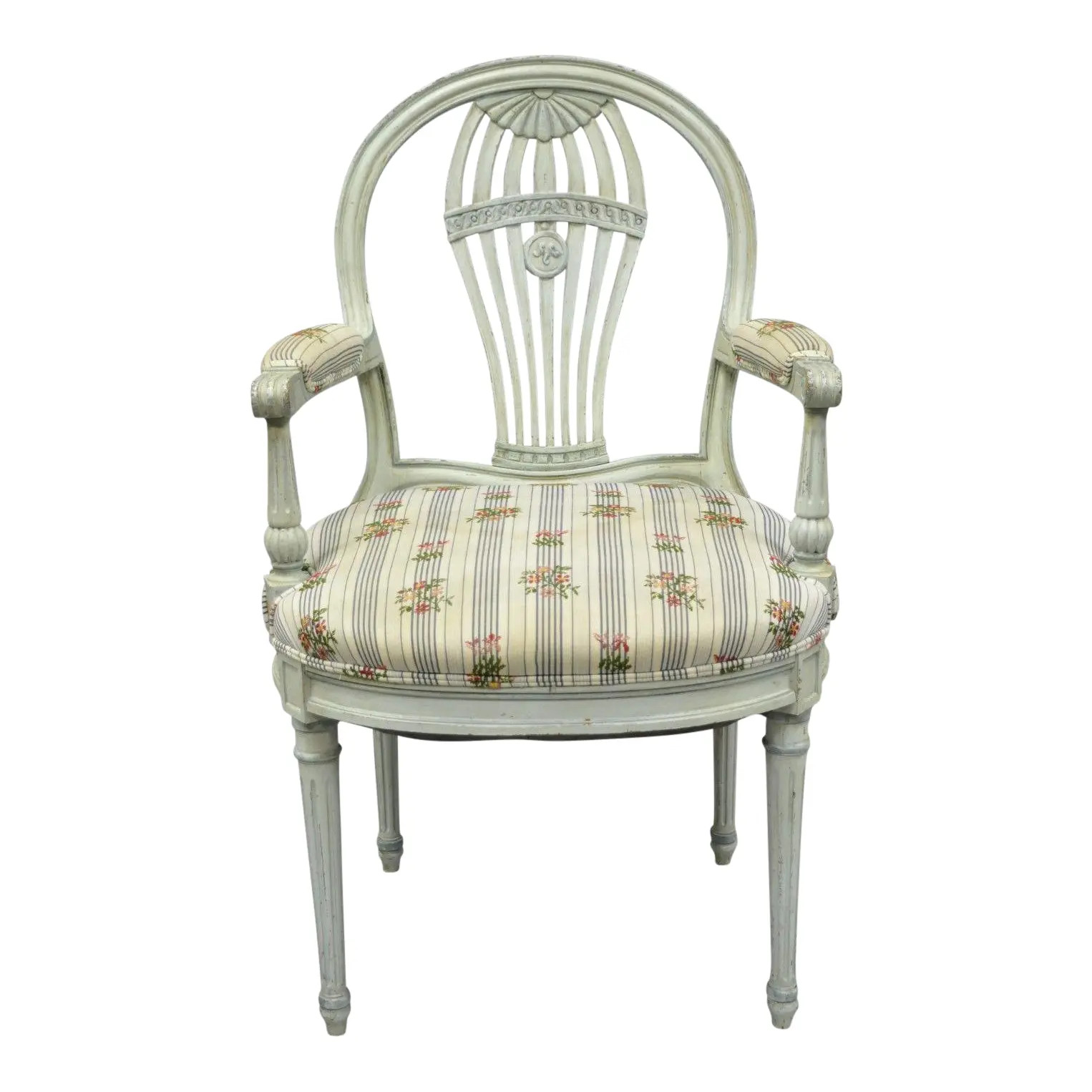 French Louis XVI Style Hot Air Balloon Back Montgolfier Blue Armchair | Chairish