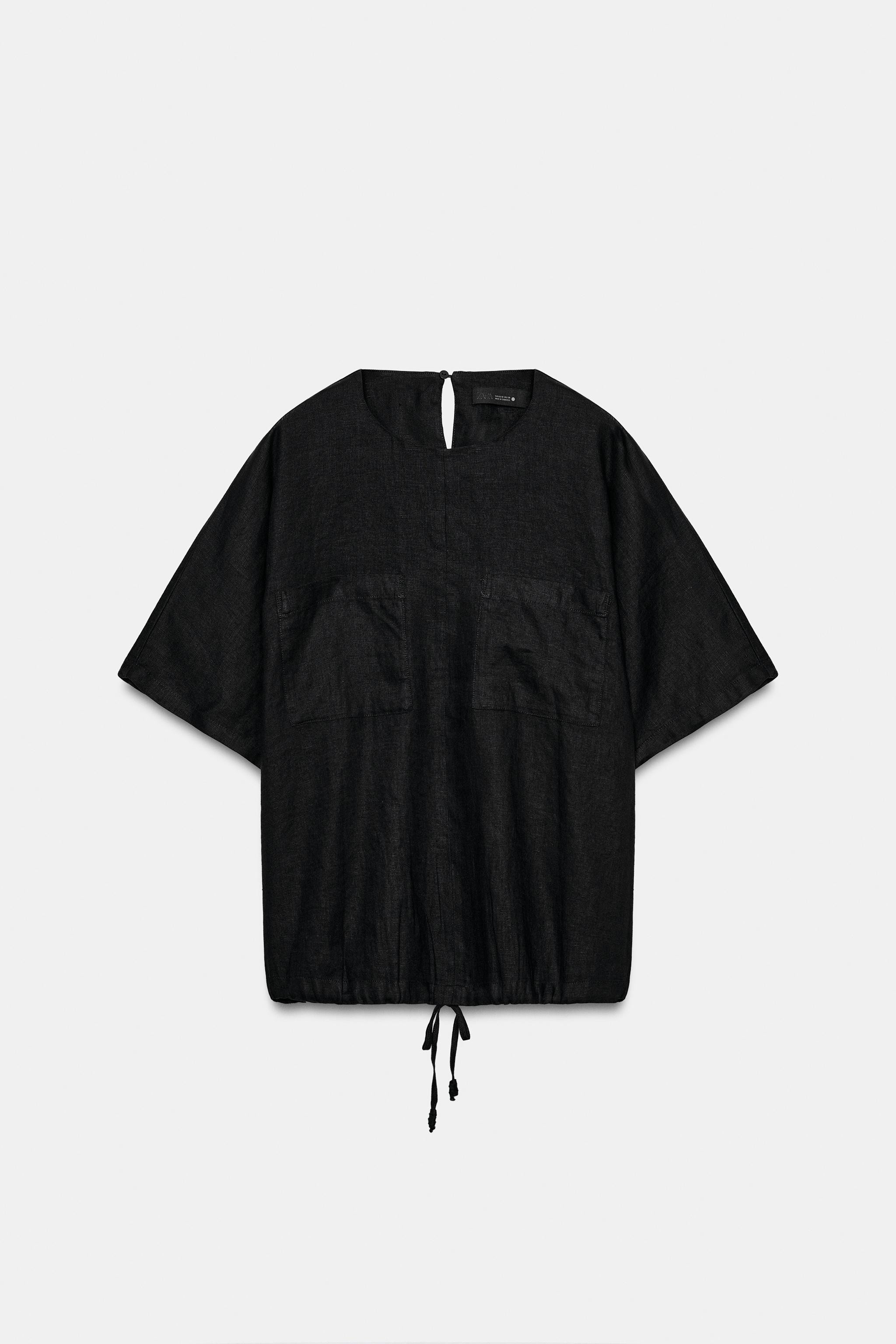ZW COLLECTION 100% LINEN LACE-UP TOP | Zara UK