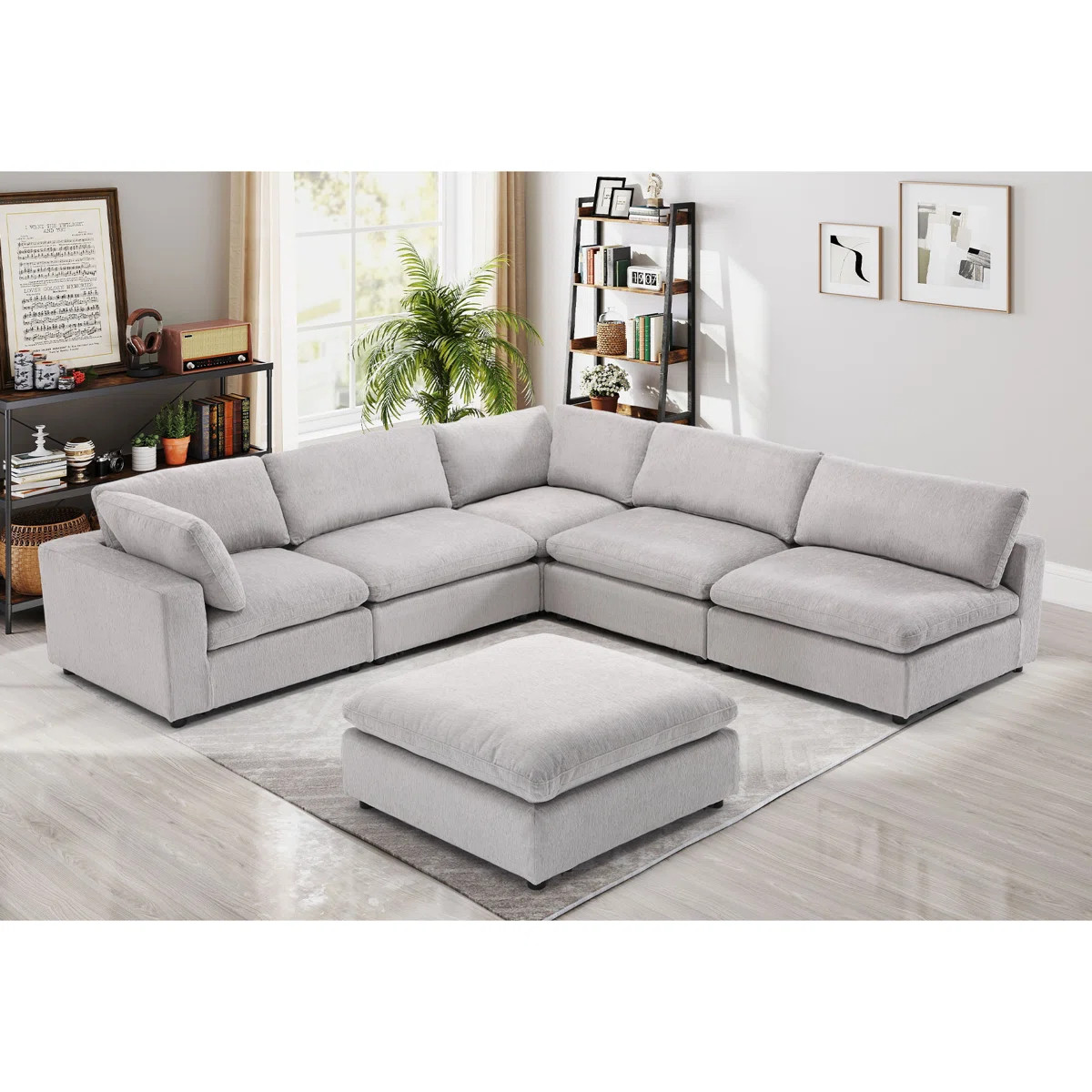 Ericah 115.8" W Chenille Upholstered Modular Sectional with Ottoman | Wayfair North America