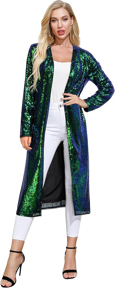 KANCY KOLE Women Sequin Cardigan Long Sleeve Open Front Jacket Blazers for Holiday Christmas | Amazon (US)