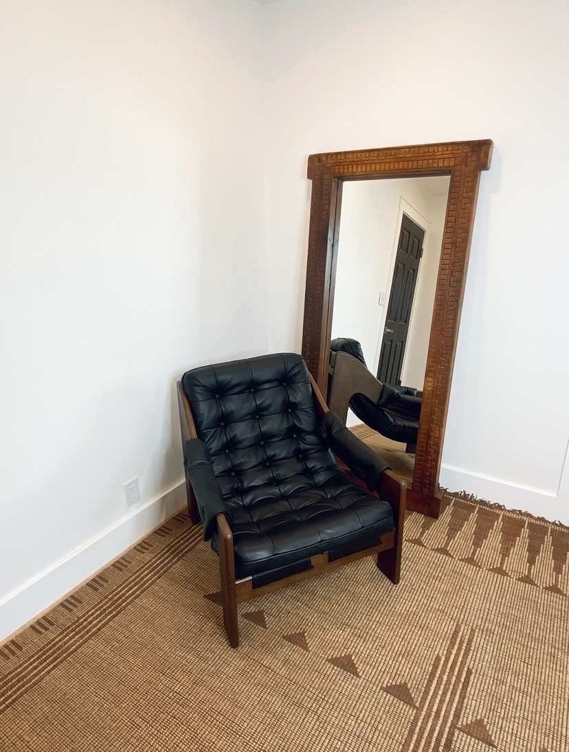 Loving my new "GRWM" corner. I'm completely smitten with my new Four Hands Halston Chair from @perigold . It's not just gorgeous but extremely comfortable. A must have for any seating! Trust me when I say you need the @fourhandsfurniture Halston Chair in your life. And now you can shop my entire corner: @fourhandsfurniture Halston Chair, @suryasockal Rug, and @cooperclassics_ Mirror! I've linked all the products to make it easy for you to create your own gorgeous corner❤️