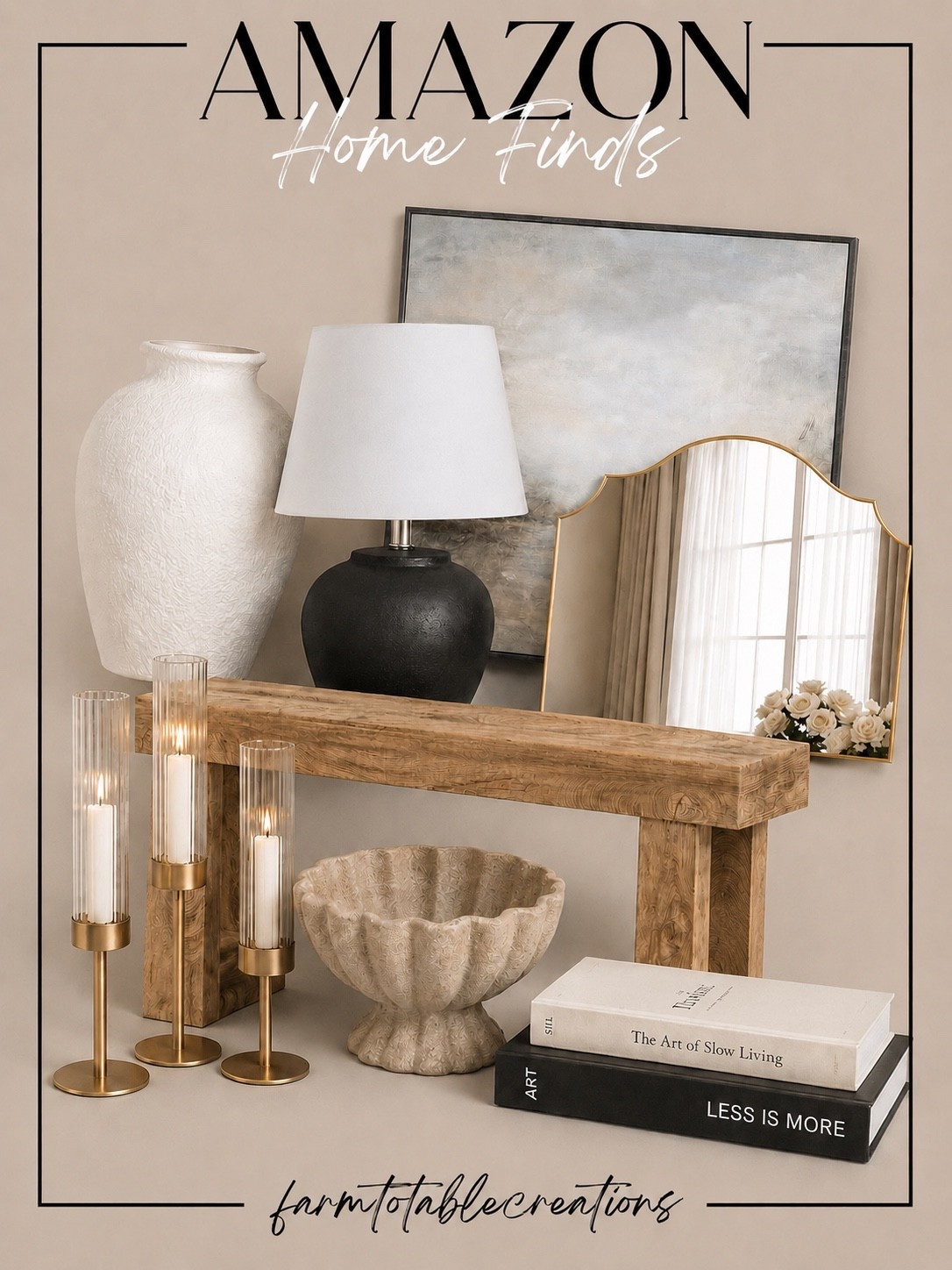 Amazon Home Finds 🤎✨

Elevate your home with timeless decor pieces that bring warmth, texture, and designer-inspired style to any space. From the statement console table and elegant mirror to the oversized vase, ambient candleholders, and classic table lamp, these Amazon finds make it easy to create a beautifully layered look without the designer price tag. The mix of natural wood, soft neutrals, and warm metallic accents creates a cozy, collected aesthetic that feels both sophisticated and inviting.

Whether you’re styling an entryway, console table, or living room, these versatile pieces help create a home that feels warm, welcoming, and effortlessly curated.

Follow @farmtotablecreations on Instagram for more cozy home finds and trending decor.

#LTKHome #AmazonHome #AmazonFinds #HomeDecor #NeutralDecor #ConsoleTableStyling #EntrywayDecor #HomeStyling #DesignerInspired #CozyHome #EuropeanFarmhouse #InteriorDesign #HomeInspiration #DecorFinds #ModernFarmhouse #TraditionalHome #NeutralHome #AffordableHomeDecor #LTKFinds #FarmToTableCreations

#LTKSaleAlert #LTKHome