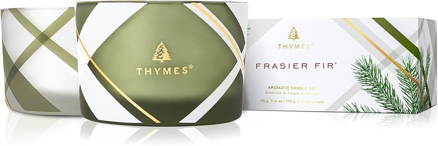 Thymes Frosted Plaid Frasier Fir Candle Set – Scented Candle Set with Notes of Crisp Siberian F... | Amazon (US)